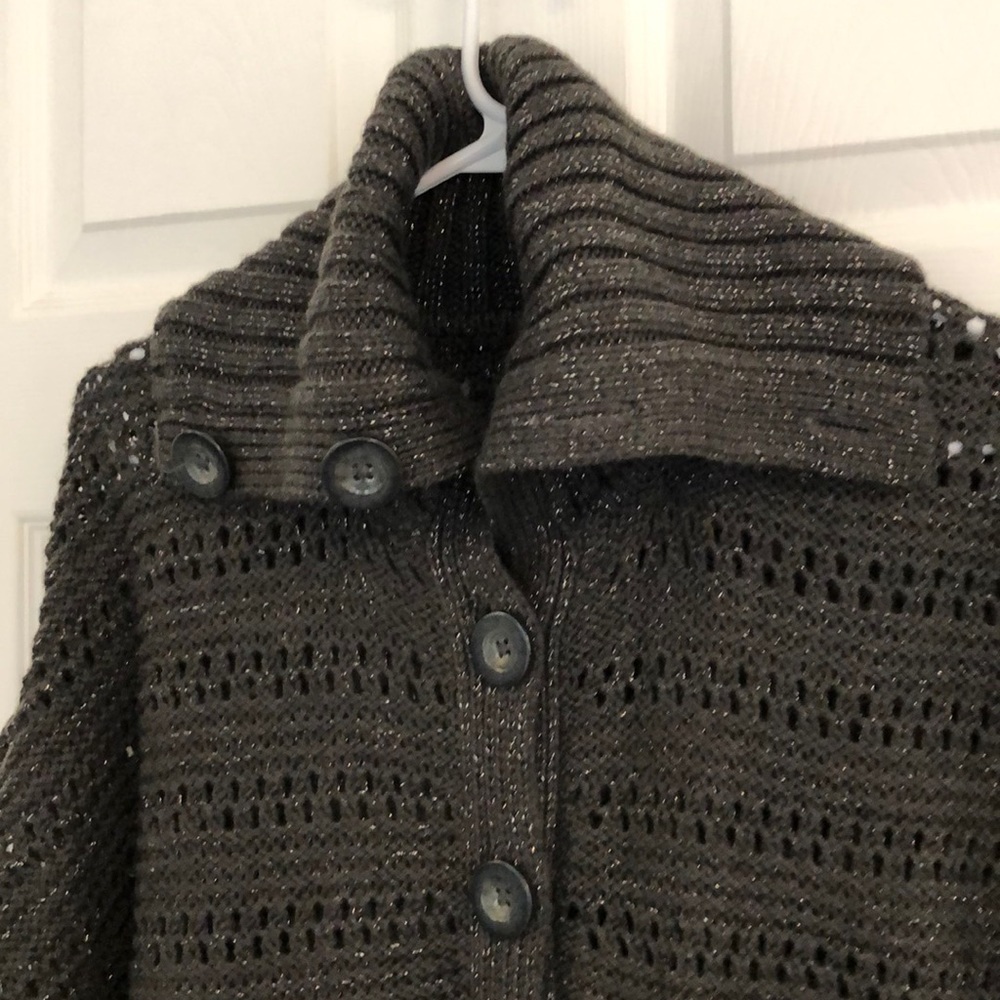Charcoal w/ Silver Sparkle Button Up Sweater